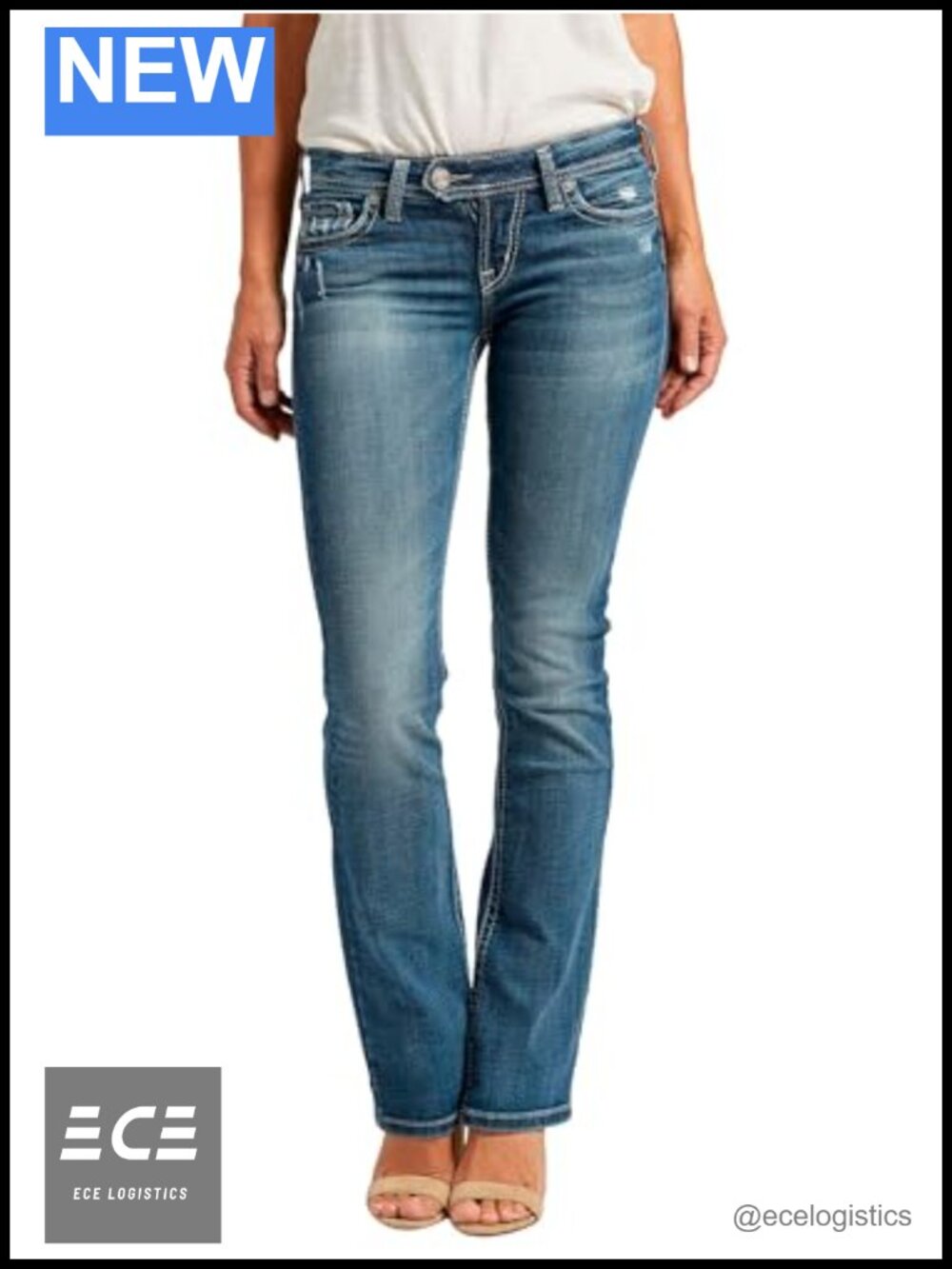 Women's Low Rise Slim Bootcut Jeans Stretch Denim Casual